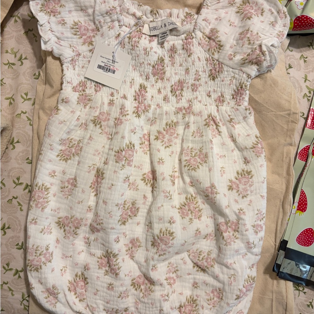 Isobella & Chloe Pink and Cream Floral Romper
